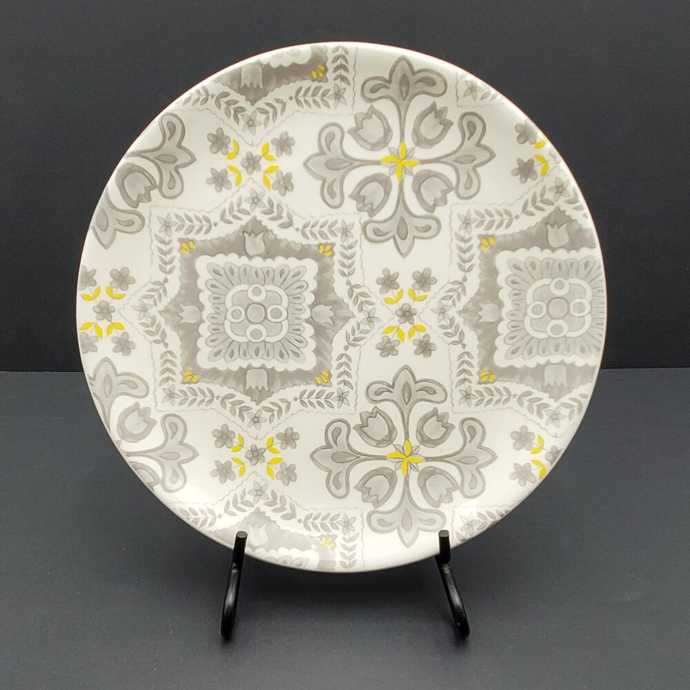Pier 1 Malina Tapestry Salad Plate Gray White Yellow Floral Tapestry Plate